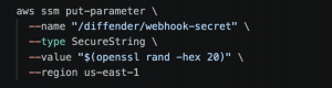 An image that shows a sample snippet that generates and stores webhook secret